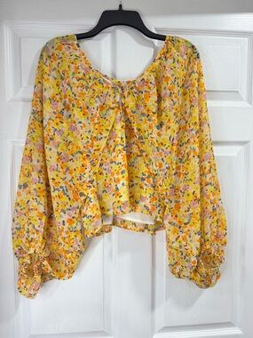 Promesa Yellow Floral Peasant Blouse with Pink & Green Accents